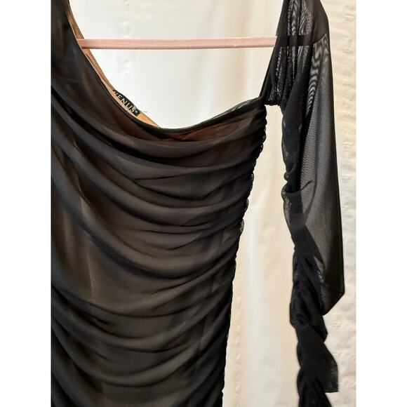Venus Size Small Long Asymmetrical Wedding BodyCon Sheath Sexy Black Dress - Picture 3 of 5